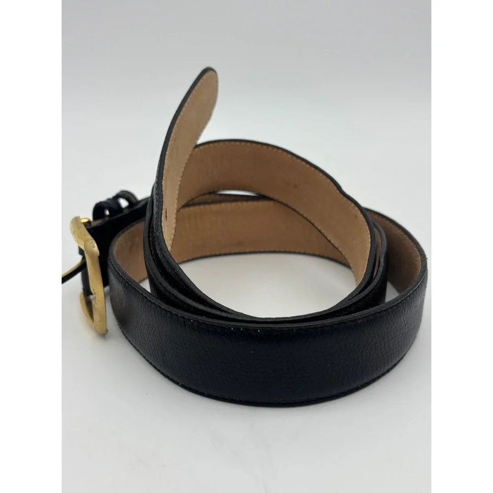 VINTAGE L'AIGLON Black Leather Belt Gold Brass Buckle‎ Office Work Mens 40 / 109